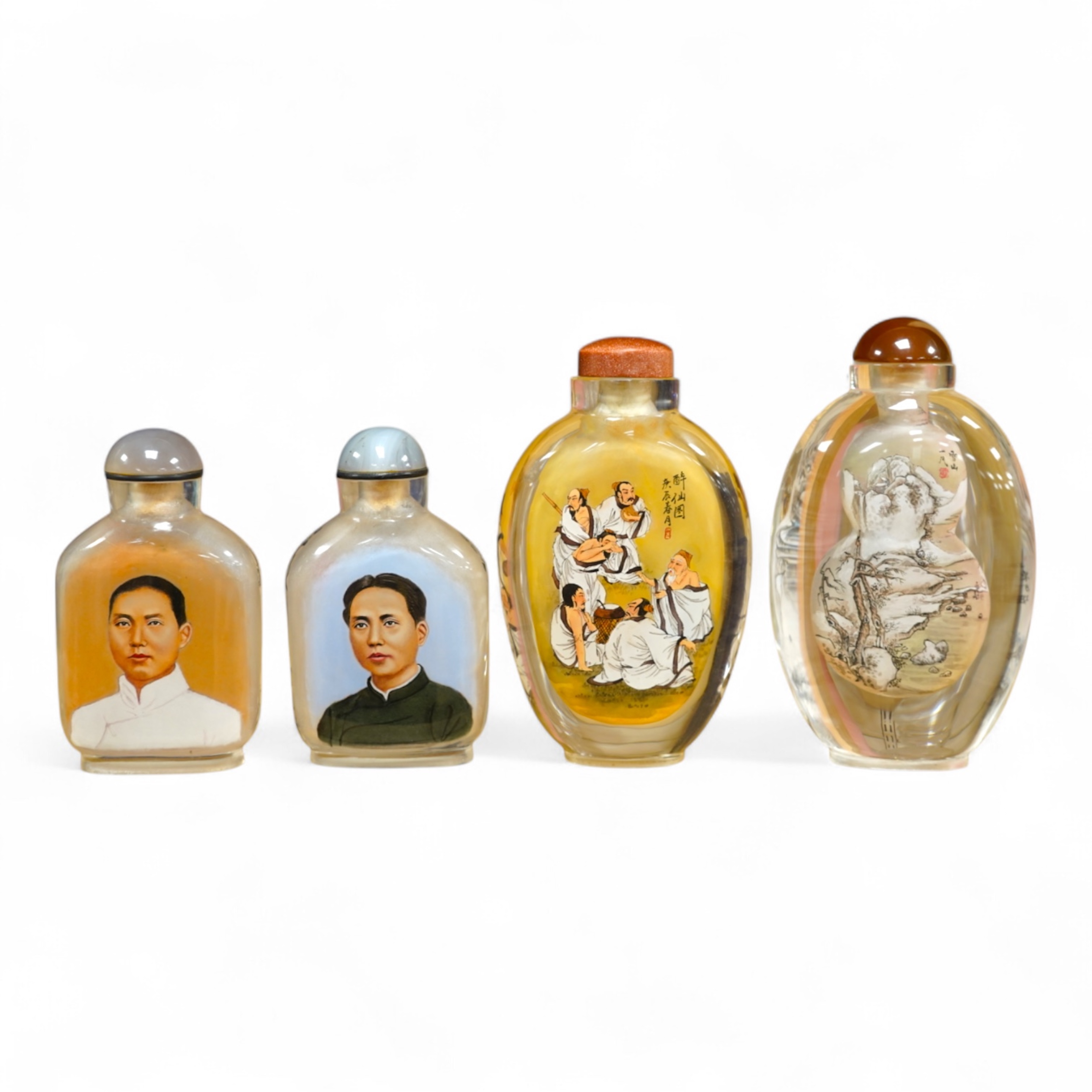 Four Chinese inside painted glass snuff bottles, 1960's-80's, tallest 13.5cm